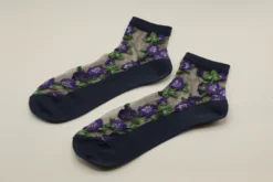 andè strømper - Sort med lilla blomster