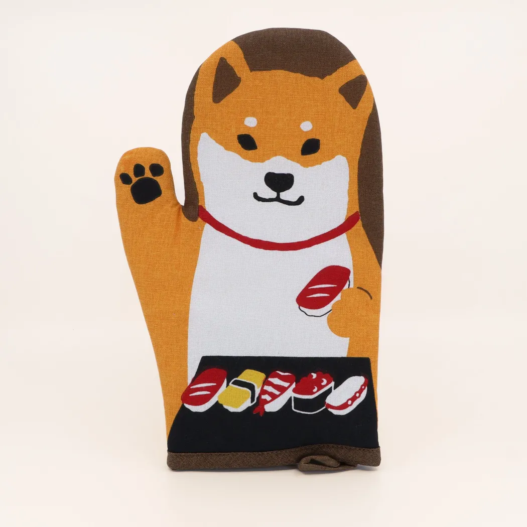 Grillhandske med shiba der spiser sushi