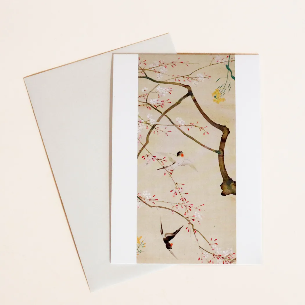 Japansk kort med fugle og sakurablomster