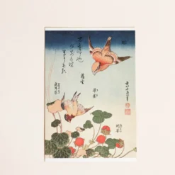 Kort med fugle og japanske tegn