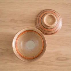Lågkrukke - Rustik med orange og brune ringe