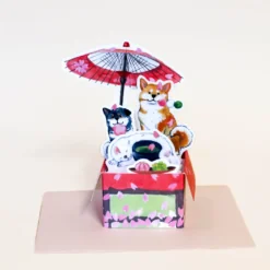 Pop-up kort med Shibaer og paraply